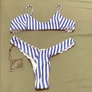 BLUE & WHITE STRIPED BIKINI SET FROM ZAFUL